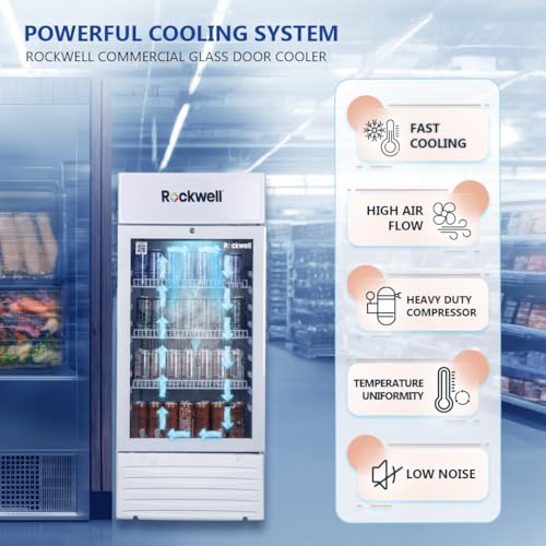 Image of ROCKWELL RVC200A, Visi cooler, Single glass door, 4 Year Warranty, White (Internal LED, Heavy Duty, Dynamic cooling)