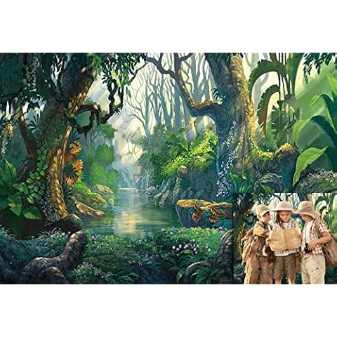 Allenjoy 7X5ft Tropical Forest Backdrops Spring Morning Jungle Adventure Fairy Tale Photography Background for Birthday Party Summer Wall Decoration Photo Studio Photobooth Props Cover