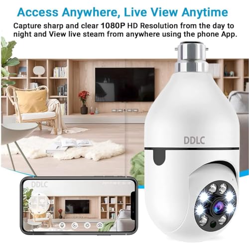 Image of DDLC 4MP WiFi Light Bulb Security Camera | 360 Degree Pan Tilt Zoom |Two Way Talk | Wireless CCTV Bulb Camera | HD Video | Motion Detection with Mobile App Control (Light Bulb)