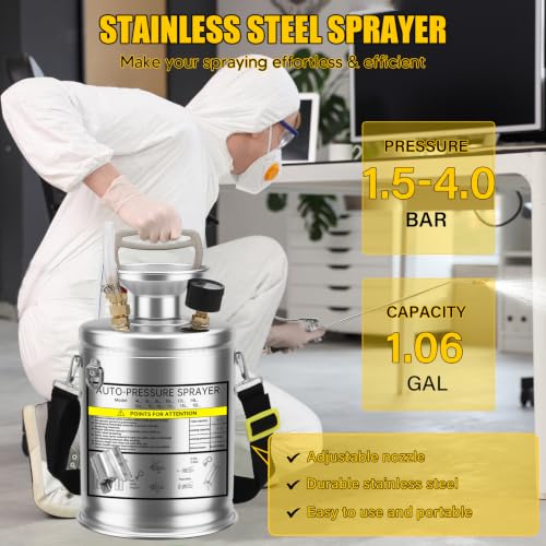 Pulverizador a presión de acero inoxidable 4L para desinfección y limpieza de terrazas 3