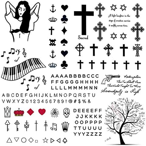 CARGEN Letter Tattoo Alphabet Tattoo Finger Tattoos Literature Temporary Tattoos Black Tattoos Fake Tattoos Realistic great Alphabet Script Cross Crown Tattoos for Adults Women Men and Kids