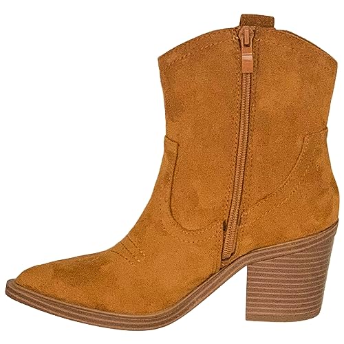 Women's Western Ankle Booties Stitched Cowboy Shoe Toe Side Zipper Closure2