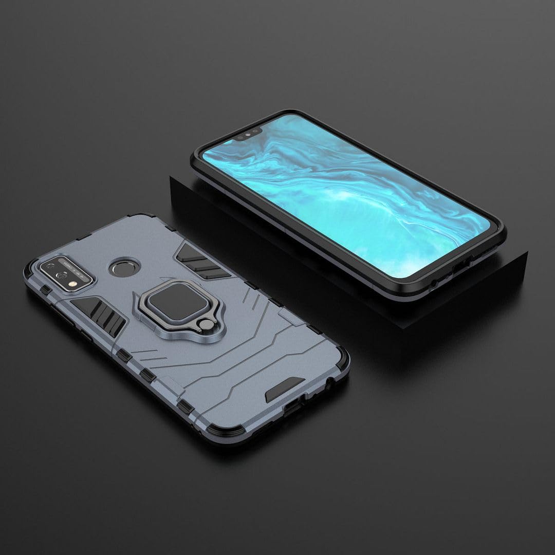 SATURCASE Custodia Hybrid 2 In 1 Per Huawei Honor 9X Lite – Cover Antiurto Con Anello Metallico E Culla (Nero)