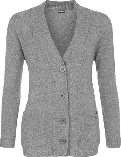 Image of WearAll Plus Size Womens Button Long Sleeve Pocket Top Ladies Knitted Cardigan - 4-22