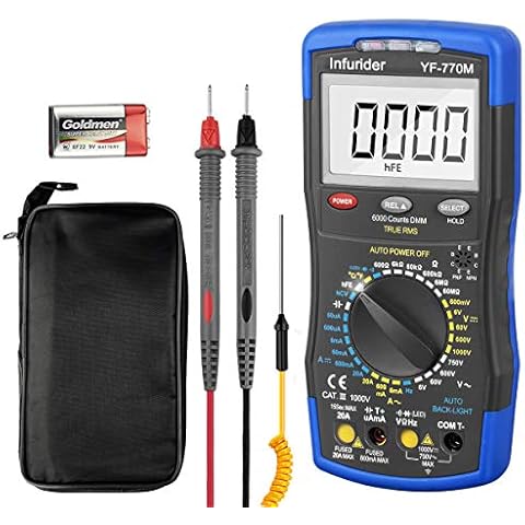 Digital Multimeter,Infurider YF-770M 6000 Counts Manual and Manual Range AC/DC Voltage Amp Ohmmeter Tester Meter with Diode Continuity,Cap,Temp and Mechanical Protection Cover