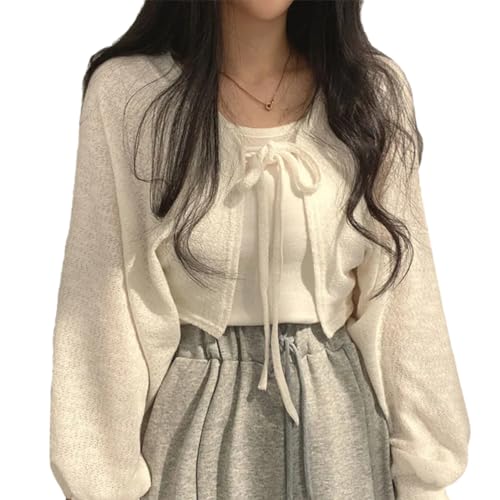 Women's Knitted Shrug Sweater Long Sleeve Open Front Crop Cardigan