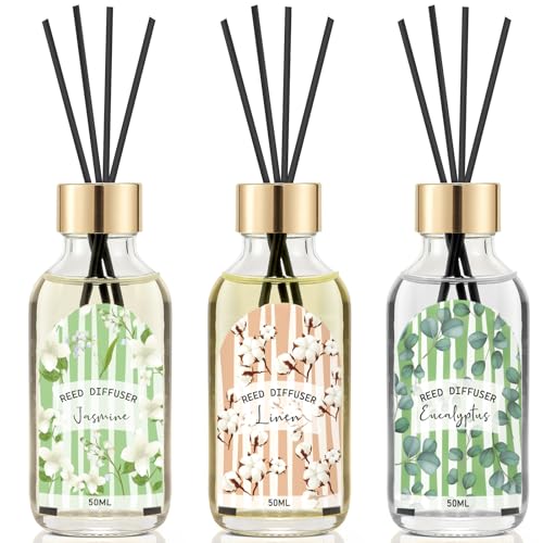 Reed Diffuser of 3 Pack, Linen Eucalyptus Jasmine Oil Diffuser