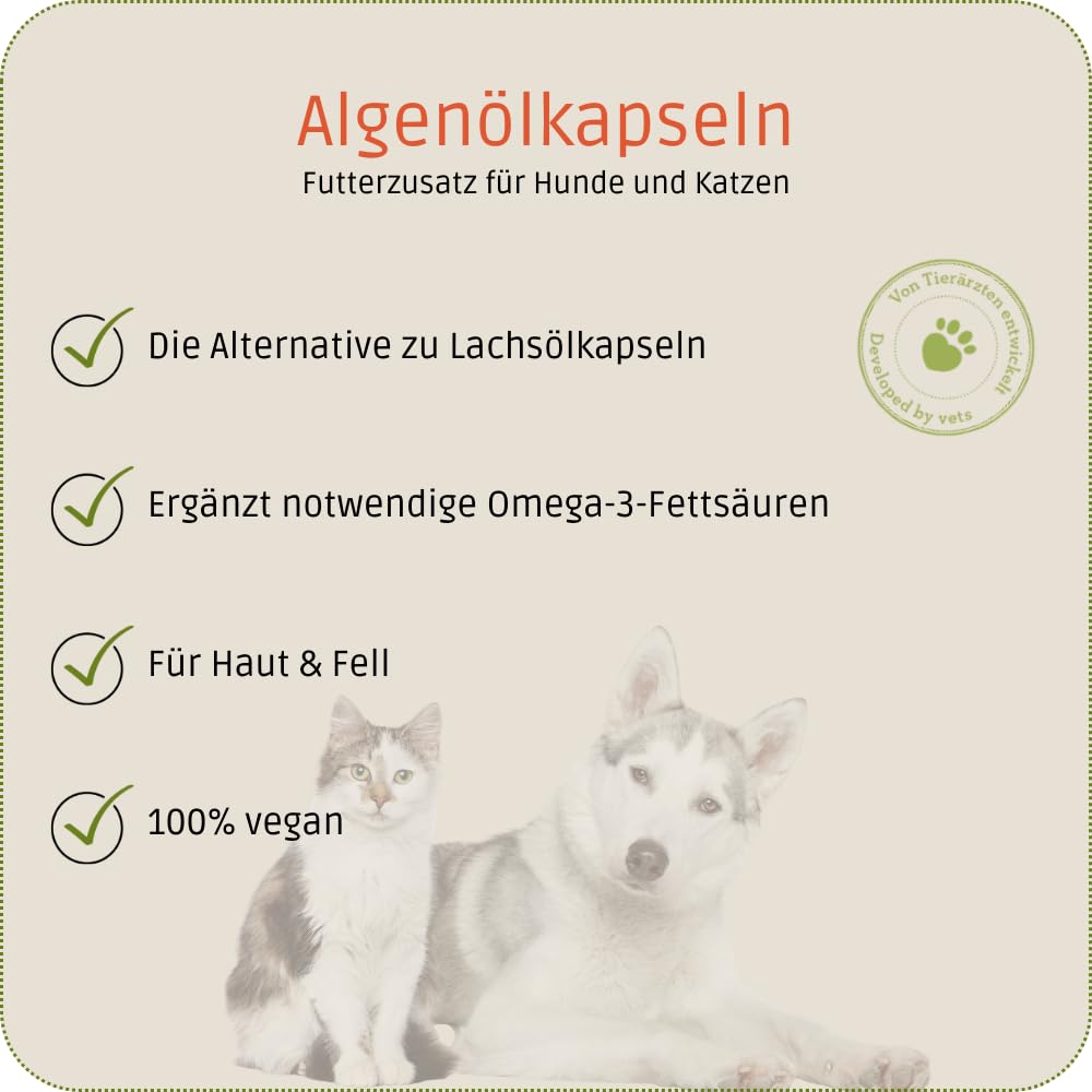 Optinature Algenölkapseln | Doppelpack | 2 x 80 Stück | Ergänzungsfuttermittel für Hunde & Katzen | Mit Omega-3-Fettsäuren DHA & EPA