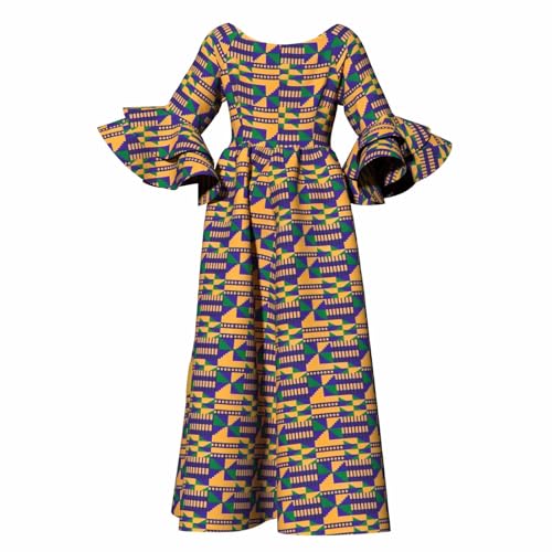 Image of iooiooi Womens African Print Party Maxi Dress Tradition Dashiki Ankara Long Dress & Headwrap