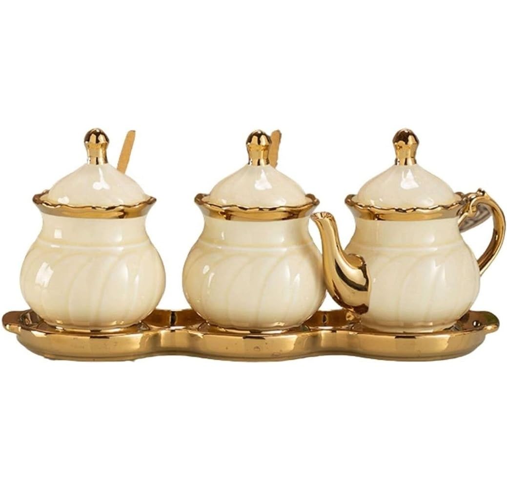 BCJMKDX Fermenter. Ceramic Condiment Jar Set With Lid Seasoning Container Pot Spice Organizer Set For Salt Pepper Sugar(D)