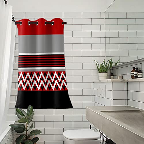 Blackout Curtains 24In Long For Kitchen Geometric Red And Grey Patchwork Stripes Small Window Tier Curtains Thermal Insulated Room Darkening Curtains Grommets Drapes For Bathroom Cafe 1Pcs 52" Wx24 L #TOP2