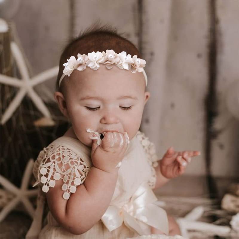 Miniatura 2 de Diademas elásticas con flores para bebé niña, bandas suaves para el pelo para recién nacidas, 3 unidades