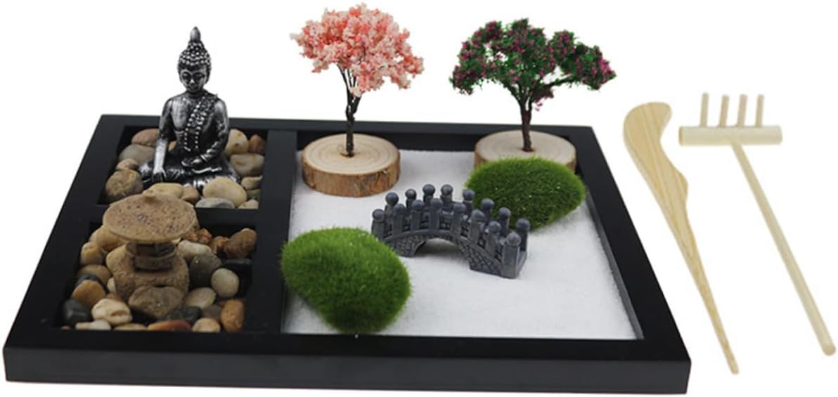 Zen Garden Kit Desktop DIY Garden Rock Ornament for Meditation Zen Sand Table Meditation Decor