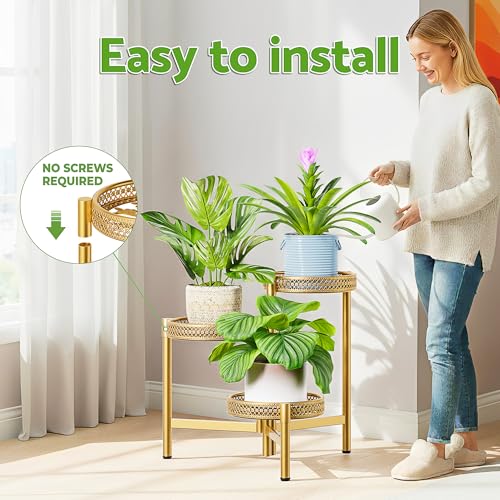 NQW Metal Plant Stand Indoor Outdoor, 3 Tier Corner Plant Shelf for Multiple Plants, Gold Tiered Plant Stand, Heavy Duty Flower Holder, Folding Tall Rack for Garden Patio Balcony - GoldWave — view 6