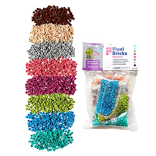 Creative QT Pixel Bricks Mosaic Kit: 1600 1x1 Building Bricks in 8 New Bright Colors â€“ Nano Blocks Art Set for Adults/STEM Toy Play Set for Kids â€“ Includes 2 Quick-Removal Tools and Design Guide