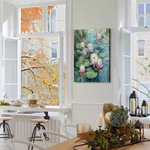 Cuadros turquesa de pintura abstracta de Monet para decorar un salón moderno y luminoso