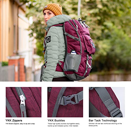 Mountaintop 40L Hiking Backpack For Women & Men Outdoor Travel Camping Day Pack With Rain Cover, 21.7 X 13 X 7.9 In, Fuchsias #TOP5
