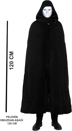 Siyah Kap onlu 120 Cm Pelerin Ve Beyaz Boyanabilir Tam Y z Maske