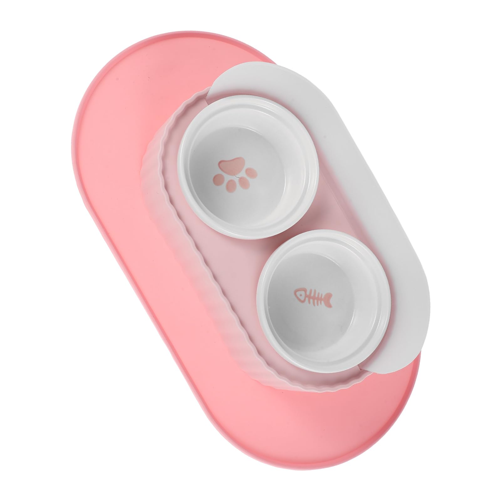 Toyvian Gamelle Double pour Chat en Céramique 350ml avec Support Antidérapant et Tapis Imperméable, Bol Mignon Surélevé pour Chatons et Petits Animaux