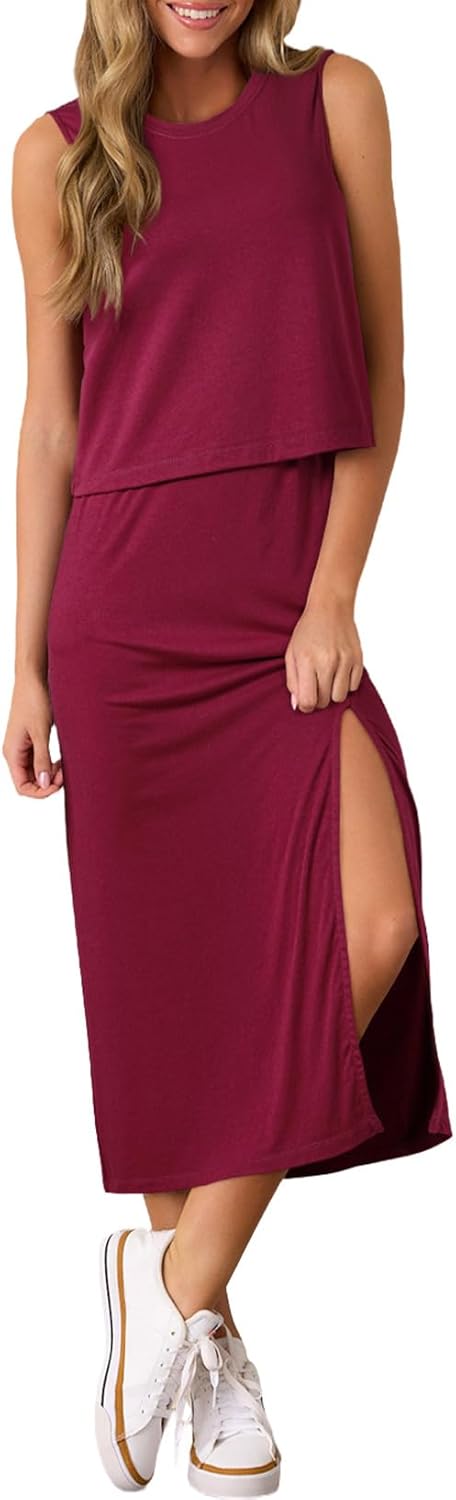 Evaless women’s dressy casual summer tank top and midi skirt.
