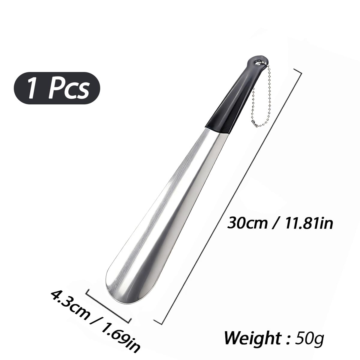 Calzador Zapatos Largo 30 cm Acero Inoxidable, Shoe Horn Metal Ergonómico con Cuerda