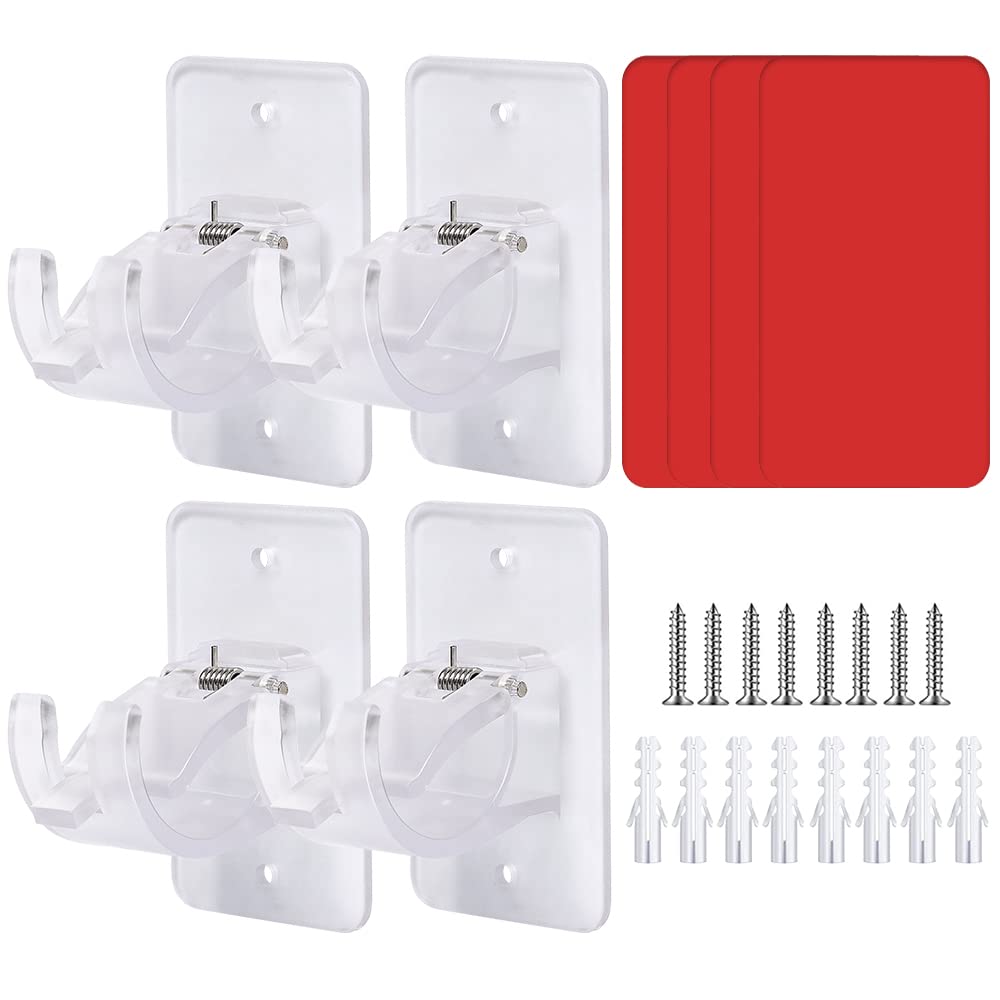 4 Pieces Curtain Rods No Drilling Holders, Curtain Hangers Pole Holder, Adhesive Wall Mount Curtain Rod Brackets, Transparent Self Stick Rod Holder Hooks with Screws