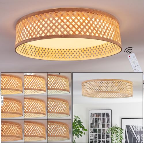 HOFSTEIN LED Deckenleuchte Barroco, dimmbare Deckenlampe aus Metall/Bambus/Kunststoff in Weiß/Natur, Boho-Leuchte mit Memory-Funktion, CCT einstellbar, Fernbedienung, 24 Watt, Wohnzimmer, Schlafzimmer HOFSTEIN LED Deckenleuchte Barroco, dimmbare Deckenlampe aus Metall/Bambus/Kunststoff in Weiß/Natur, Boho-Leuchte mit Memory-Funktion, CCT einstellbar, Fernbedienung, 24 Watt, Wohnzimmer, Schlafzimmer