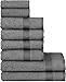 Produktbild nottoc Handtücher Set Grau 8-TLG / 2 Badetücher 70x140 + 4 Handtücher 50x90 + 2 Gästehandtücher 30x50 - Handtuch mit Aufhänger Baumwolle Saugfähige Weiche Luxus Duschhandtücher - Anthrazit