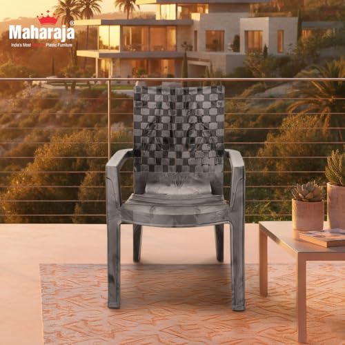 Image of MAHARAJA Heavy Duty Plastic Chairs for Home & Office | Comfortable | Arm Rest | 200Kg Capacity (Silver., Pack of 4)
