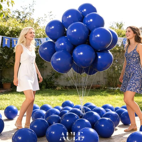 Image of AULE 50Pcs Latex 12 Inch Royal Blue Balloons | Helium Party Happy Birthday Graduation Gender Reveal Shower Independence Decoration