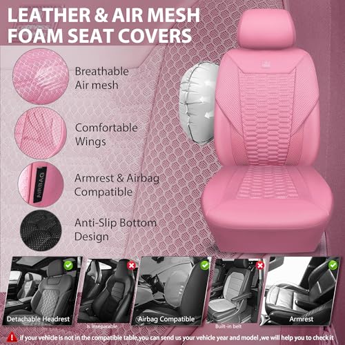 Image of CAR PASS 3D Foam Mesh Leather Car Seat Covers Full Set, Pink Breathable Mesh Faux Leather Seat Covers for Women, Universal Fit for Car SUV Truck Sedan Automotive, Armrest Airbag Compatible, All Pink