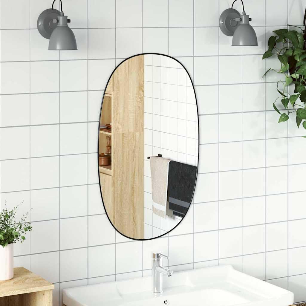 Wandspiegel Schwarz 80x50 cm Glas PVC Rahmen, dekorativer Kosmetikspiegel für Schlafzimmer Badezimmer Flur, klarer Spiegel für Styling Schminken Rasur und Raumwirkung