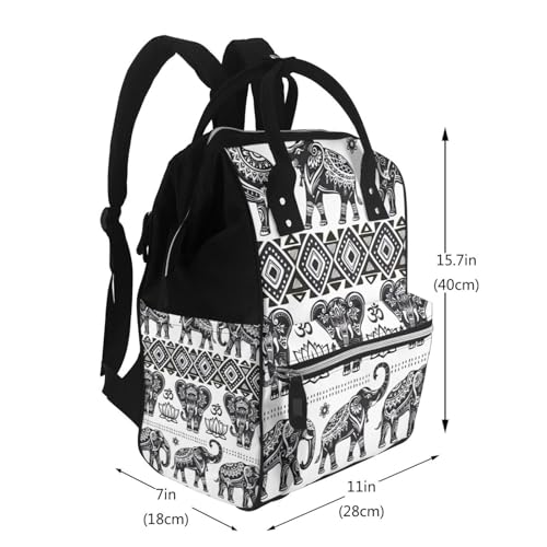 Sac à langer imprimé éléphant bohémien sac à dos étanche multifonction noir - 2