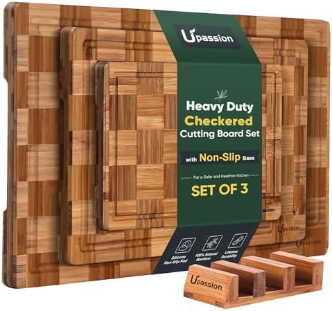 Heavy Duty Bamboo Cutting Board Set 3 Pack Non Toxic Juice Groove...