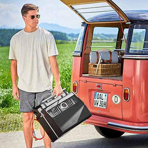 RÖSLE Gasgrill BBQ-Portable VIDERO G2-P, tragbarer Tischgrill mit 2 Edelstahlbrennern, Warmhalterost und Deckel mit Glaseinsatz sowie Deckelthermometer, pulverbeschichteter Stahl, 50 mbar