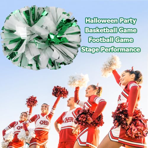 Hooshing 2PCS Green and White Pom Poms Cheerleading with Baton Handle for Team Spirit Sports Festival Dance Cheering Gift by Hooshing - Image 5