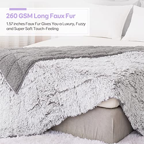 Image of Cottonblue Weighted Blanket 20 lbs Queen Size, Luxury Sherpa Faux Fur Reversible Snugly Long Fur Warm Heavy Blankets 60x80 inches, Plush Sherpa Microfiber Blanket for Couch Sofa Bed, Morandi Grey