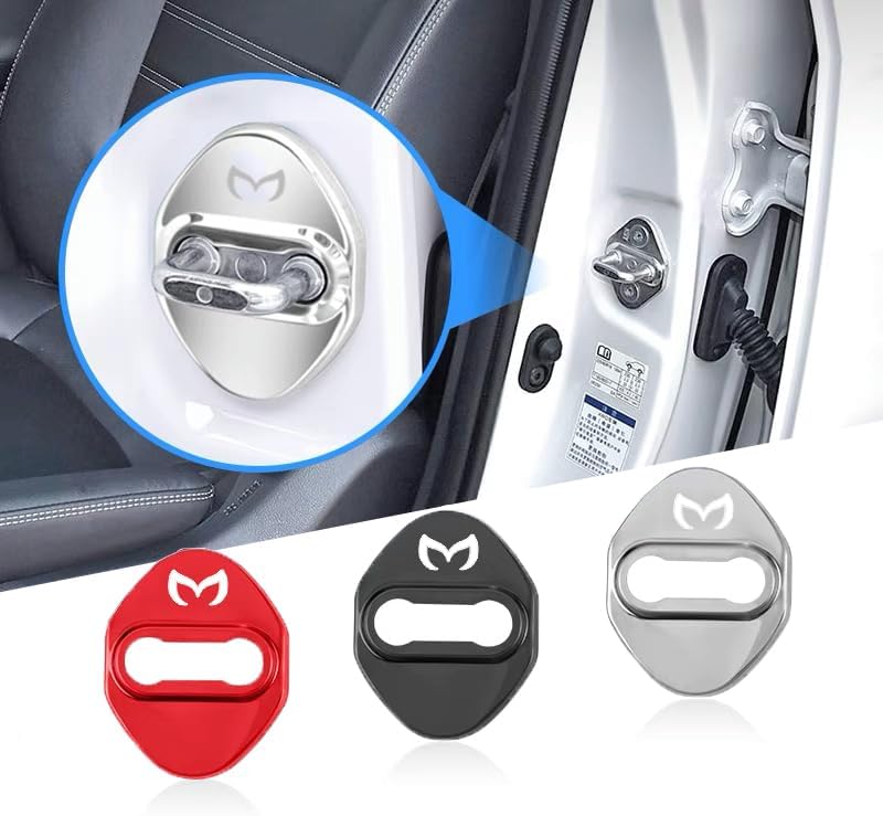 Miniatura 5 de MAXDOOL Pestillos de bloqueo de puerta de automóvil de acero inoxidable para Mazda 3, 6, Miata MX-5 CX-3, CX-5, CX-9, respaldo adhesivo 3M (paquete