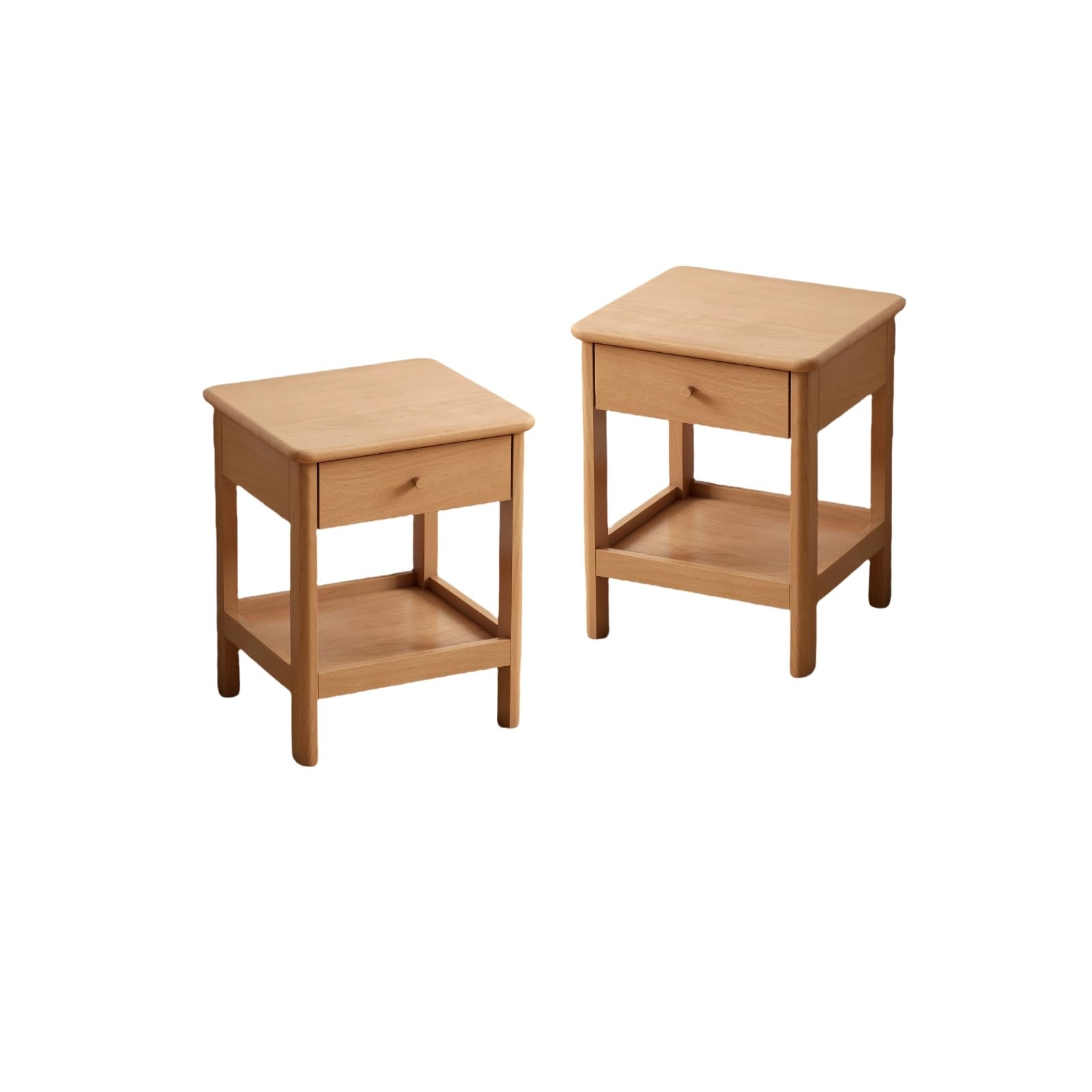 Vadisun Wood Side Table Set of 2, Small Wood Bedside Table Set of 2, Small Wooden Night Stand with Drawer and Open Storage, Wooden Bed Side Table for