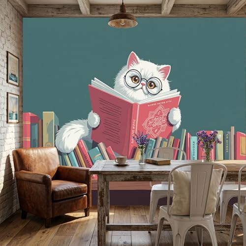 Papier Peint Panoramique Chat Rétro : Transformez un mur vide en bibliothèque colorée
