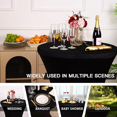 Image of Fixwal 4 Pack Spandex Cocktail Table Covers, 32x43 Inch Black Fitted Stretch Highboy Round Cover Table Cloth for Party, Bar, Pub, Wedding, Banquet