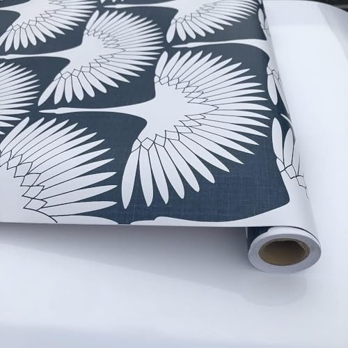 Image of Veki Luxury Floral & Botanical Geometric Wallpaper Mural - Waterproof, Moisture-Proof, Self-Adhesive PVC Wall Sticker for Home & Hotel Decoration (45cm x 300cm) (Feather Blue)