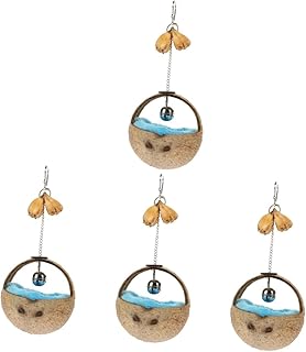 Balacoo 4 Conjuntos De Ninho De Casca De Coco Pequenos Brinquedos Para Pássaros Alimentadores De Esquilo Para Gaiola De Pássaros Ao Ar Livre Banho Para Gaiola Cabana De Coco Casa De