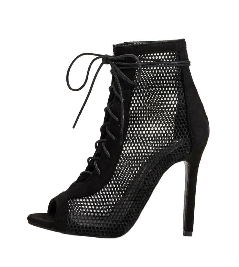 Women Dancing Highheels Shoes Basic Peep Open Toe Lace-Up Front Beige Stiletto Heeled Boots for Dance Class High Heels Strip Latin