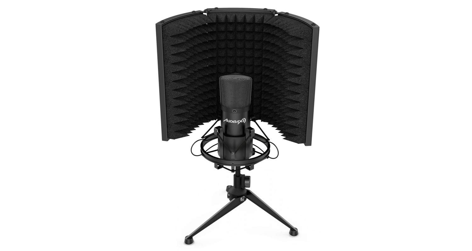 Audibax MST-10 - Schermo Isolante per Microfono - Schermo con Schiuma Fonoassorbente - Schermo Pieghevole per Apparecchiature di Registrazione - Treppiede Incluso - Isolamento Acustico per Microfono