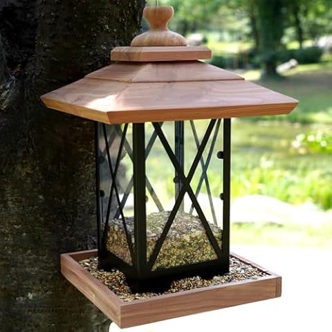 Ltwil Metal Bird Feeders for Outdoors Hanging Heavy Duty Metal Squirrel Proof Wild Bird Feeders for Garden Yard Outside Decoration 2.8LB Large Capacity Birdfeeder Cover