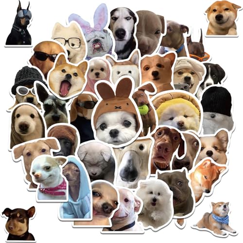 Funny Dog Meme Stickers, 50Pcs Cute Dog Puppy Decals Waterproof Vinyl Pet Sticker Pack for Laptop Water Bottle Luggage Skateboard Bumper Car, Party Supplies Decor (Cartoon Dog A)
