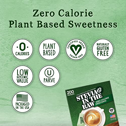 Stevia In The Raw, Plant Based Zero Calorie Sweetener, No Erythritol, Sugar Substitute For Coffee, Hot & Cold Drinks, Suitable For Diabetics, Vegan, Gluten-Free, 200 Count Packets (Pack Of 2) #TOP2