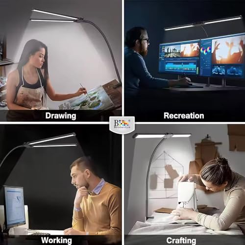 Image of BROLAVIYA Overhead LED 2 Head Dimmable, Aluminum Frame Desk Lamp Light with Multi-Angle Rotation,3 Lighting Modes for Home, Office, Desktop,Bedroom, Reading,etc