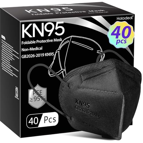 Image of Hotodeal KN95 Face Masks 40 Pcs, Black Kn95 Masks for Adults, 5 Layers Cup Dust Mask for Men, Women, Healthcare /Essential Workers